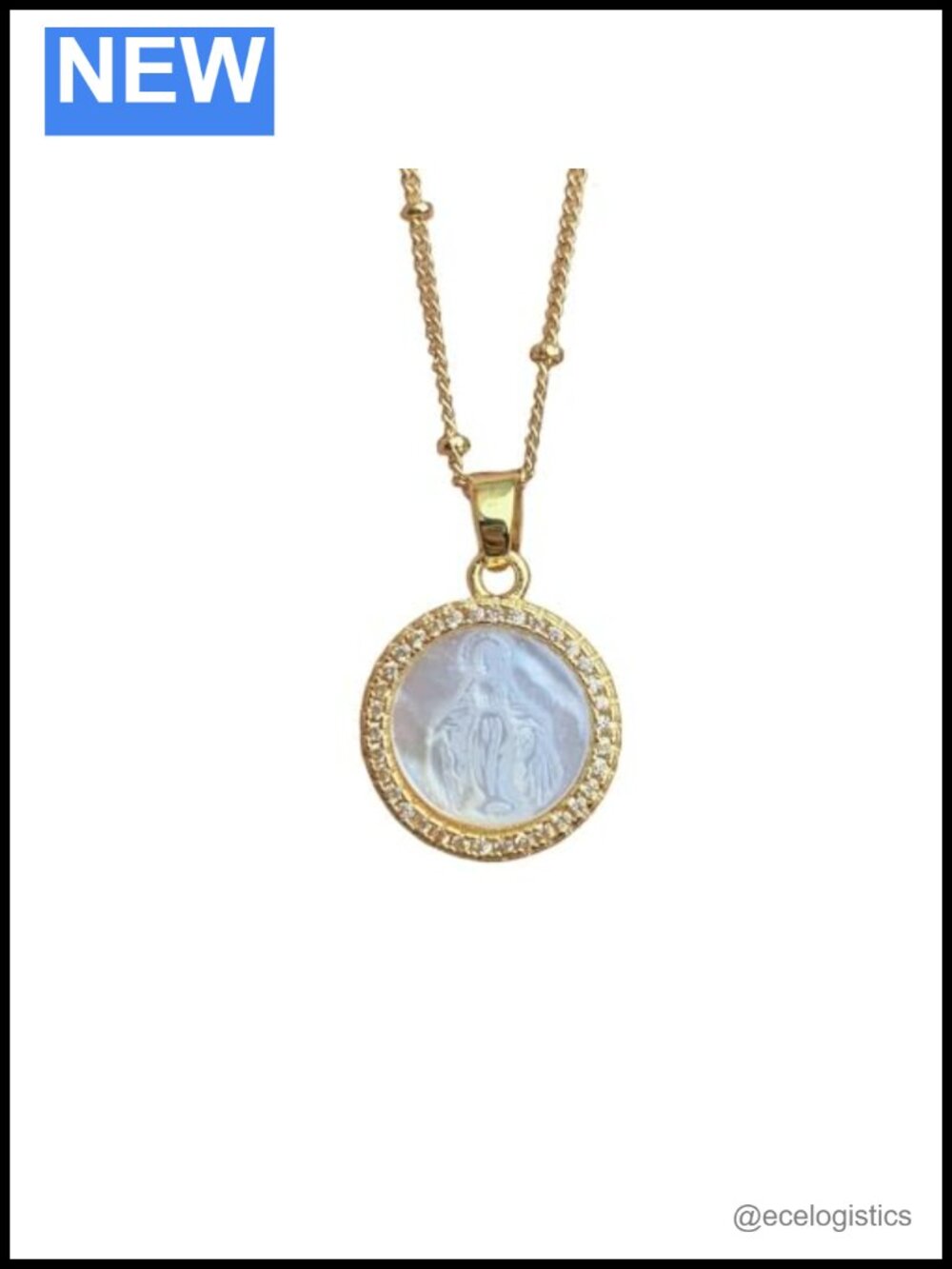 Mother of Pearl Virgin Mary Medal Pendant Necklace Faith Jewelry